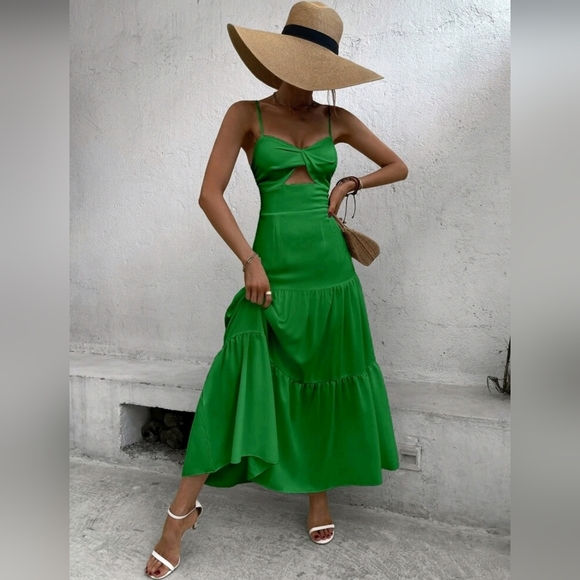 Dresses | New Chic Cut Out High Waist Maxi Cami Dress Green | Poshmark
